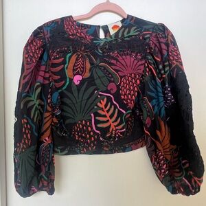 FARM Rio Multicolor Tropical Puff Sleeve Blouse